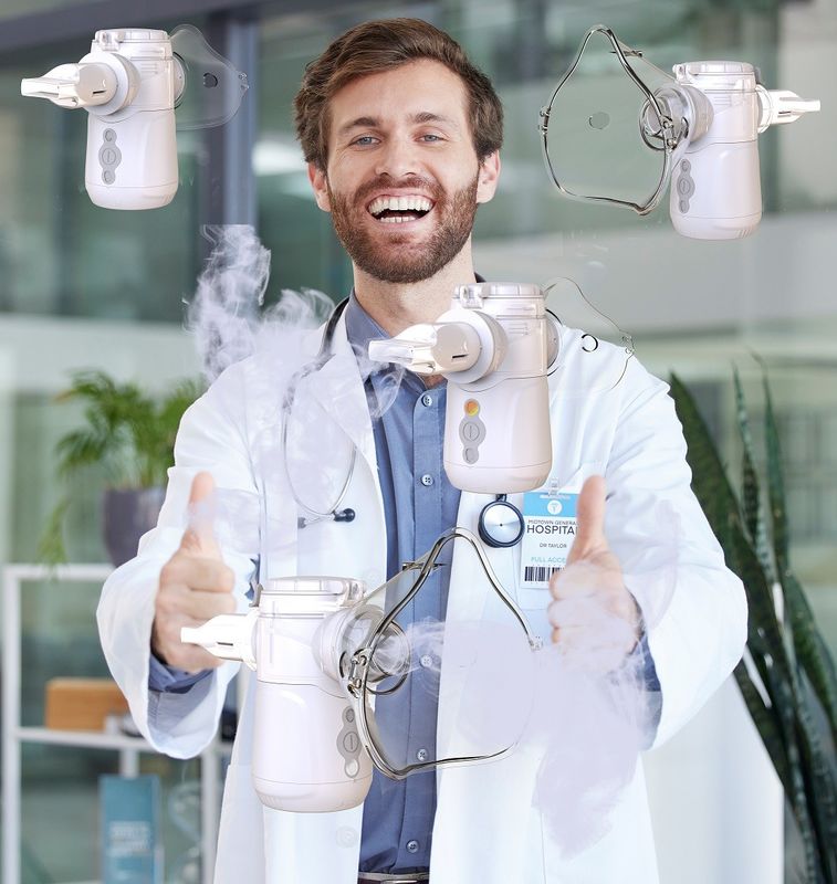 یک استنشاق کننده قابل حمل، یک نوبولیزر نوع C USB یا باتری قلیایی 30-40dB